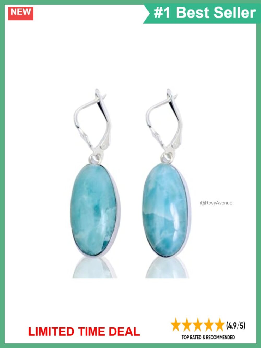 925 Sterling Silver Oval Dangle Earrings with Blue Larimar Stones